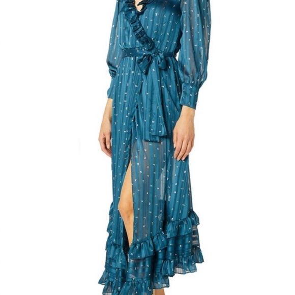 NWT MISA LOS ANGELES Midi Dress Teal Blue Wrap Style‎ Gabriella Size S - Picture 1 of 13